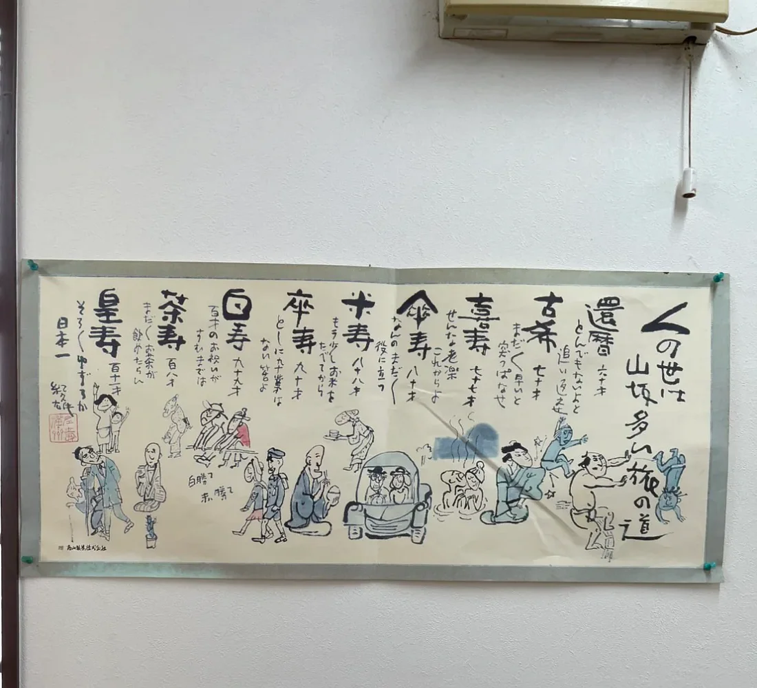 さんろく茶屋の壁に飾られた旅の絵入り案内